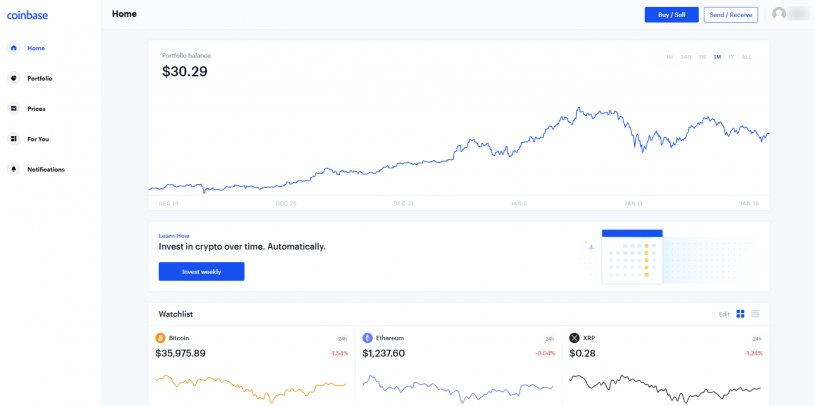 Coinbase nadzorna ploča