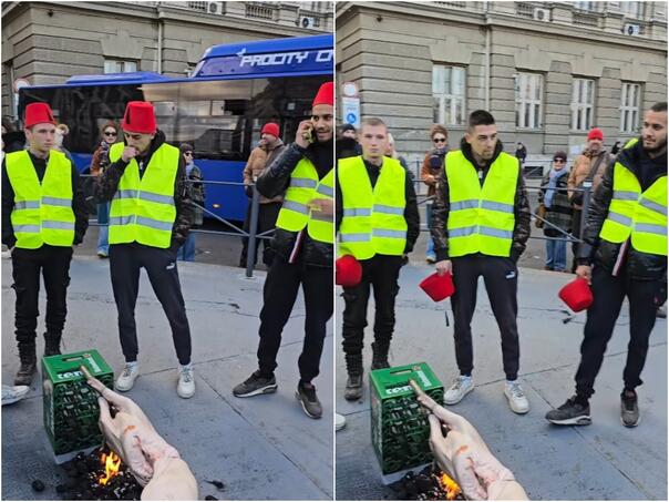 “Ćaci” s fesovima na glavi pekli su prase ispred skupštine